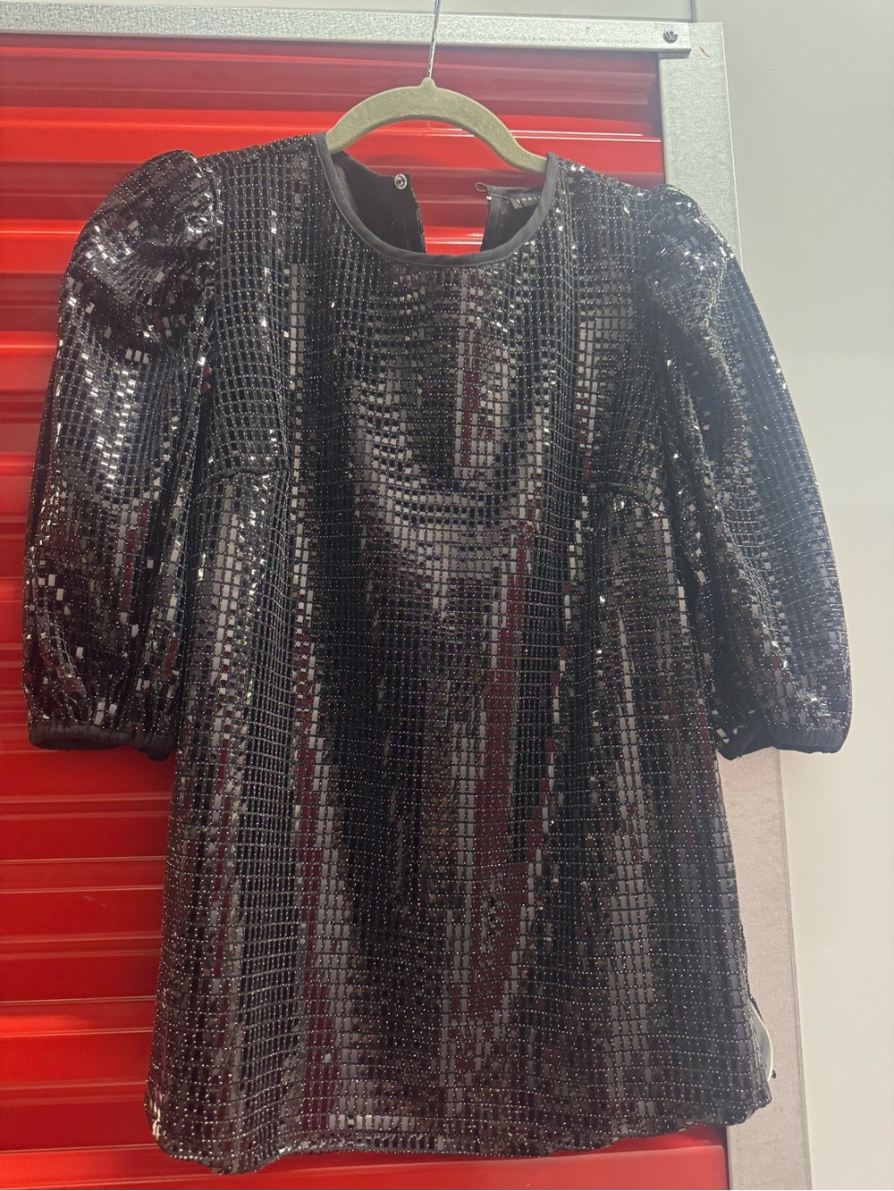 English Factory Black Sequin Puff Sleeve Top